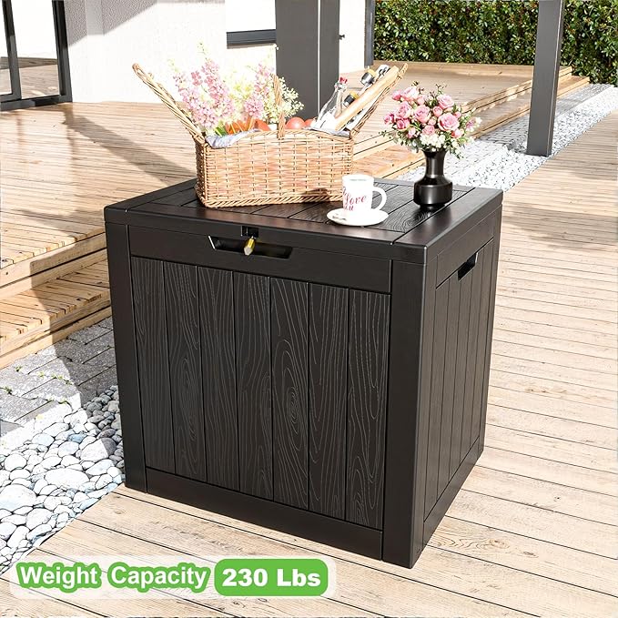 30 Gallon Outdoor Deck Box,Storage Lockable Waterproof Patio Furniture,Garden Tools,Cushions,Pool Accessories Outside Storage Resin Box(Black)-Ruum Studio Home