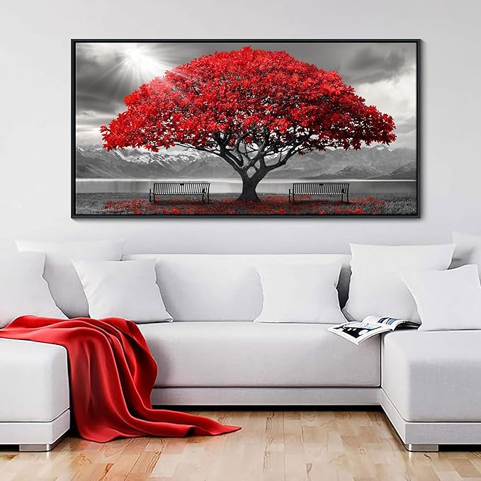 AJAZIKO Red Wall Art - Modern Framed Wall Art for Living Room - Red Tree Black and White Landscape Canvas Prints Posters & Prints for Home Office Bedroom Decorations - Large Wall Pictures 20×40IN-Ruum Studio Home