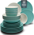 Stoneware Dinnerware Set for 8 People HYGGE 32-Piece - Elegant Scandi Design - Premium Dish Set - Bowl and Plate Set - Tableware for 8 People in a Ribbed Design - Pure Living in Green-Ruum Studio Home