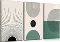 3 Pcs Sage Green Boho Canvas Wall Art Modern Abstract Minimalist Neutral Bohemian Sun Geometric Line Painting Picture Wall Decor Poster Print Artwork for Living Room Bedroom Home Decoration-Ruum Studio Home