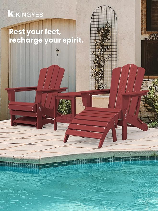 KINGYES Folding Adirondack Ottomans Set of 2 for Adirondack Chair, Red-Ruum Studio Home