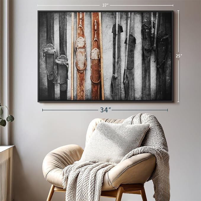 ElephantStock Ski Collection Wall Art - Horizontal Framed Canvas - 1-Piece Bathroom Wall Decor - Photography sports Canvas Print - Brown and Black Decor for Wall - 37" X 25"-Ruum Studio Home