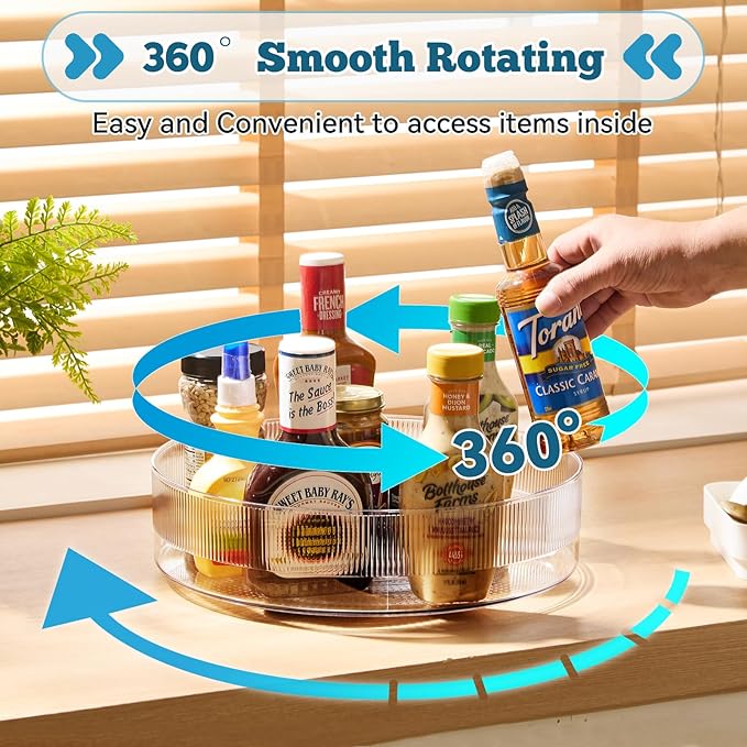 FreshKeeper Plastic Lazy Susan Organizer, Clear Pantry Lazy Susan Turntable for Cabinet and Kitchen 11’’-Ruum Studio Home