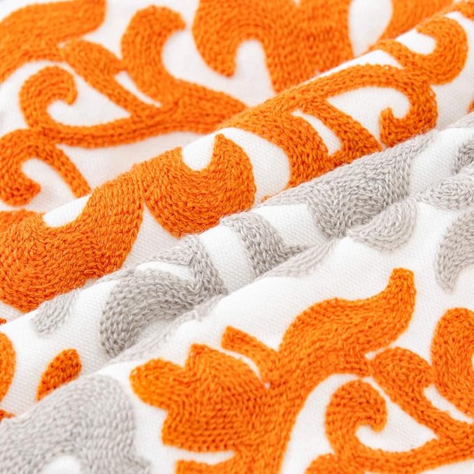 HWY 50 Orange Fall Decorative Throw Pillow Covers 18x18 Inch (1 Piece), Embroidered Cotton Farmhouse Cushion Cover Pillow Case for Sofa Couch Living Room Bed Bedroon, Floral Geometric-Ruum Studio Home