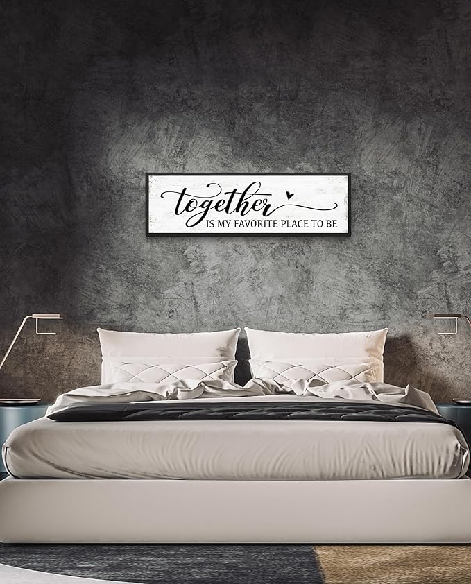 Together is My Favorite Place to Be Sign: Couples Bedroom Wall Decor Above Bed Modern Framed Farmhouse Rustic Family Signs Master Bedroom Wall Decor Hanging Wall Plaques with Sayings 12" x 40"-Ruum Studio Home