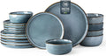 GBHOME Ceramic Dinnerware Sets for 6, 18 Pieces Stoneware Plates and Bowls Sets, Scratch Resistant Dishes, Dishwasher & Microwave Safe, Space Blue-Ruum Studio Home