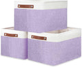 DULLEMELO Storage Baskets for Organizing, Shelves,Bedroom, Decorative Storage Bins with Leather Handles, Fabric Storage Basket for Office, Toys(3-Pack, White&Purple)-Ruum Studio Home