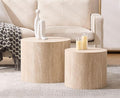 CIMOTA Round Wood Nesting Coffee Table Set of 2, Modern Circle Travertine End Side Table Sets for Living Room, Light Wooden Color/No Assembling-Ruum Studio Home