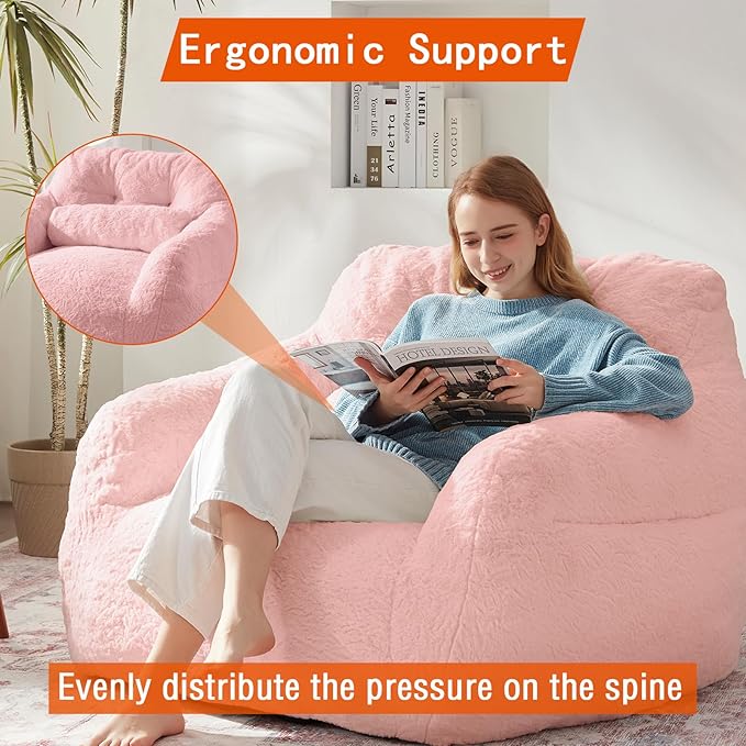Bean Bag Chair for Adults with Pillow,Oversized Bean Bag Couch Chairs for Adults,Giant Lazy Couch Sofa Chairs with Filler,Large Reading Chair for Living Room Bedroom,Pink-Ruum Studio Home