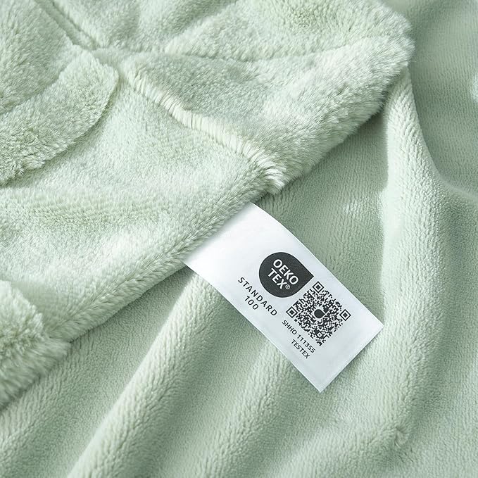 Cozy Bliss Checkered Faux Rabbit Fur Sage Green Throw Blanket, Soft Fuzzy Fluffy Minky Furry Blankets for Couch, Bed (50 * 60 Inches Light Green)-Ruum Studio Home