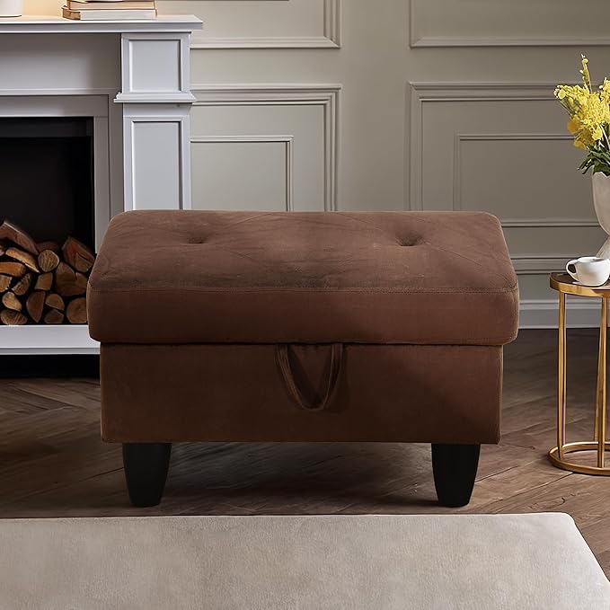 Ottoman Rectangular Storage Ottoman Bench, Flannel Footrest Stool Footstool with Lid for Living Room, Bedroom, Entryway, Chocolate, 28.5"x19"x17.5"-Ruum Studio Home