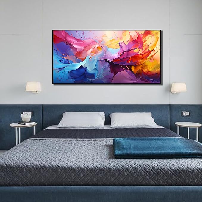 Abstract Wall Art for Living Room, Colorful Canvas Wall Decor for Bedroom, Framed Picture Print, Large Size 59x29 Inches-Ruum Studio Home