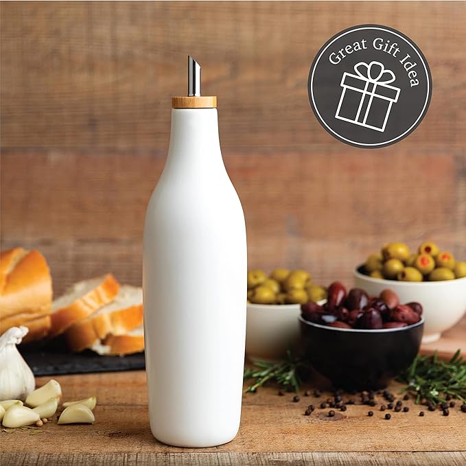 kitchentoolz Ceramic Olive Oil Dispenser Bottle - Vinegar EVOO Soy Sauce Holder - Minimalist White Kitchen Accessories - 16.9 oz Kitchen Oil Cruet Pour Bottle-Ruum Studio Home
