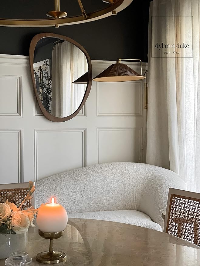 Irregular Wood Frame Boho Mirror - Large Wall Mounted Accent, Asymmetrical, Modern Aesthetic Wall Decor for Bedroom, Entryway, Living Room, Bathroom (Brown)-Ruum Studio Home