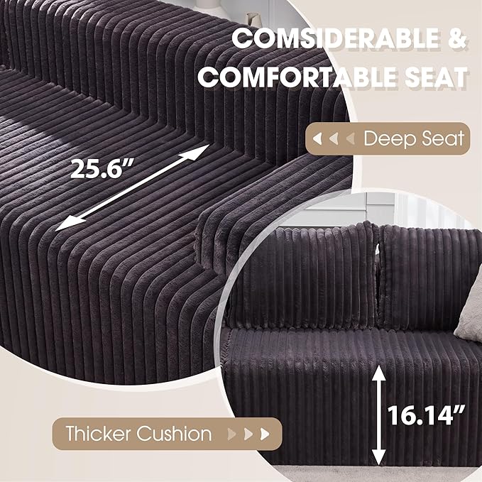 Hobestluk 96“ Modular Sectional Sofa Couches L-Shape Couch 3 Seat Modular Sofa Memory Foam Sectional Couches for Living Room, Cloud Couch with Oversized Chaise (Grey, Stripe (Left Facing Chaise))-Ruum Studio Home