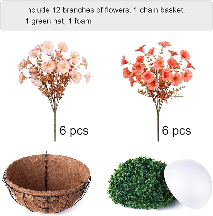 Artificial Fall Flowers Fake Hanging Plants Flowers Basket for Outdoors Autumn Decoration, Silk Morning Glory with Eucalyptus Look Real UV Resistant Faux Flowers for Outside Porch Patio Balcony, Mix-Ruum Studio Home