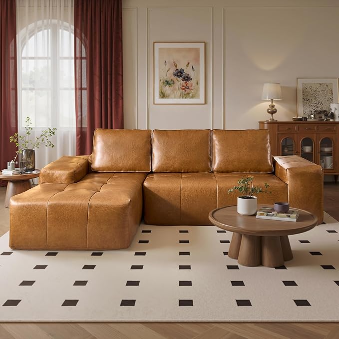 ovios Sectional Cloud Couch for Living Room, Modular Floor Sofa with Plush Corduroy, No Assembly Required, Big Comfy Couches Set with Fluffy Memory Foam, Stupendous U Shaped Sofas with Chaise, Brown-Ruum Studio Home