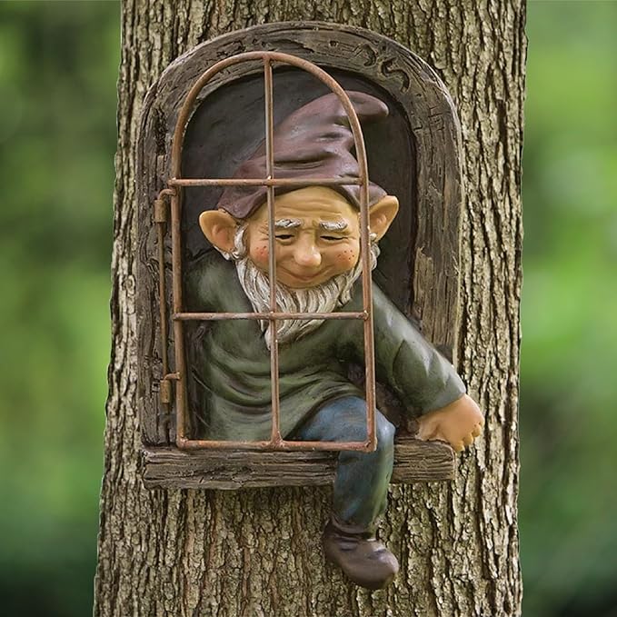 Elenon Gnome Tree Faces Garden Decor, 13inch Elf Out The Window Statue Outdoor Decorations, Tree Hugger Fairy Whimsical Peeker Sculpture Yard Patio Art-Ruum Studio Home
