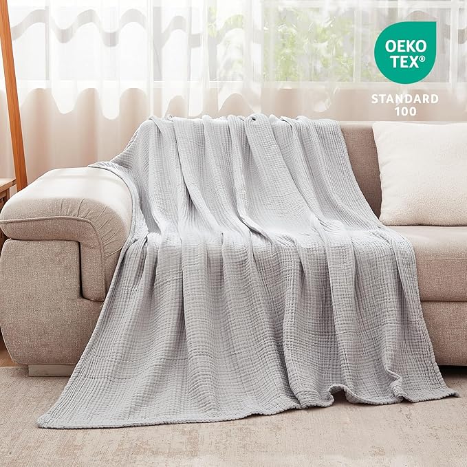 EMME Cotton Blanket Twin XL for Bed Soft Muslin Blankets 66"x90" Lightweight Breathable Layering Bedspread Coverlet All Season Gauze, Light Grey-Ruum Studio Home