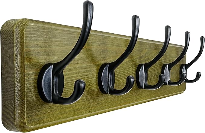 Dseap Coat Rack Wall: Patented, Heavy-Duty, 5-Double-Hooks Wooden Wall Mounted Coat Rack Coat Hanger Hook Rail for Winter Coats Hat Jacket Clothing, Weathered Green-Ruum Studio Home