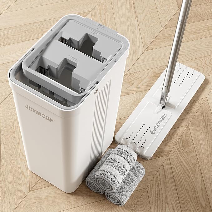 JOYMOOP Mop and Bucket with Wringer Set for Home, Flat Mop and Bucket System, Mops for Floor Cleaning and Wall Cleaner, with 3 Reusable Microfiber Mop Pads-Ruum Studio Home