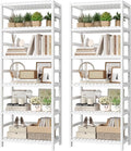 FOTOSOK 6-Tier Bamboo Shelf Set of 2, Bamboo Bookcase with Adjustable Shelves, Free Standing Storage Shelf Unit Plant Flower Stand, Tall Large White Bookshelf for Kitchen, Bathroom, Home Office, White-Ruum Studio Home