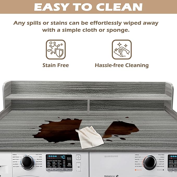 Royxen Laundry Countertop with 2-tier Shelf Universal Fit, Washer and Dryer Countertop with Storage Space, Shelf Height 11.5 Inches, Solid Wood, Eucalyptus-Ruum Studio Home