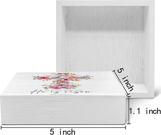 SRADMO He Is Risen Sign, Floral Cross Easter Christian Wood Box Sign Desk Decor, Christian Easter Decorations, Easter Theme Wooden Block Box Decoration for Home Office Shelf Table Decor-Ruum Studio Home
