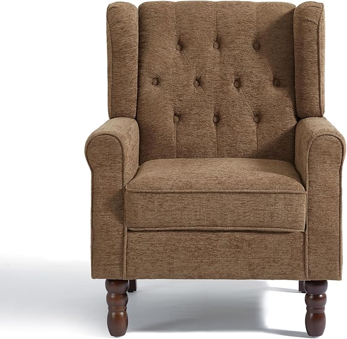 UIXE High Back Accent Chairs Set of 2, Upholstered Armchair in Fabric, Retro Wingback Arm Chair for Living Room, Comfy Single Sofa Bedroom Reading Seat with Solid Wood Legs - Brown-Ruum Studio Home
