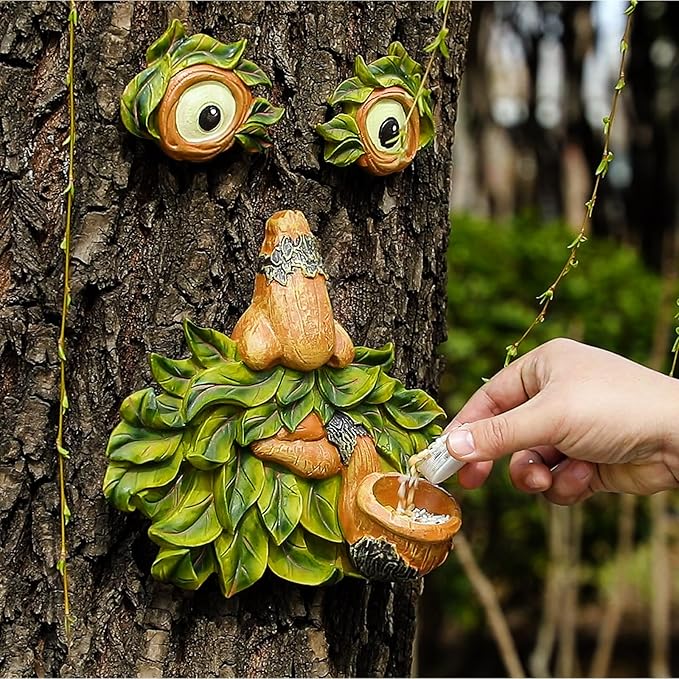 Tree Face Decor Outdoor,Whimsical Outdoor Art with Bird Feeder,Tree Hugger Bark Ghost Face Decoration Funny Yard Art,Garden Creative Decoration (12 INCH)-Ruum Studio Home