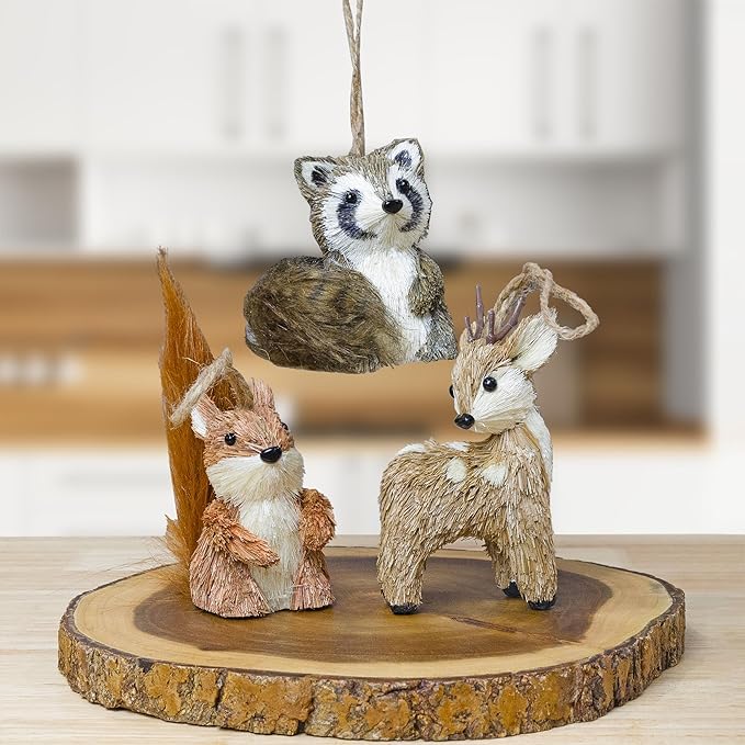 AuldHome Design Woodland Friends Figurines (Set of 3, Deer/Raccoon/Squirrel); Forest Animals Decor for Fall, Christmas, Winter and Themed Decor or Parties-Ruum Studio Home