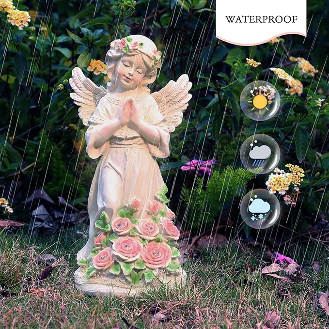 Garden Decor Angel Statue, Outdoor Patio Garden Sculptures & Statues, Solar Yard Decorations Lawn Ornaments Figurines for Outside-Ruum Studio Home