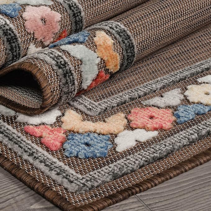 Beverly Rug Outdoor Rug 8x10 Modern Bordered Area Rugs for Indoor and Outdoor Patio Easy to Clean Non Shedding Living Room Porch Garden Washable Outside Carpet (8 x 10 Brown)-Ruum Studio Home