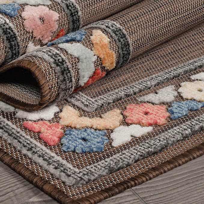 Beverly Rug Outdoor Rug 4x6 Modern Bordered Area Rugs for Indoor and Outdoor Patio Easy to Clean Non Shedding Living Room Porch Garden Washable Outside Carpet (4 x 6 Brown)-Ruum Studio Home