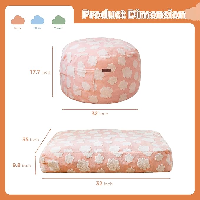 MAXYOYO Bean Bag Chair Bed for Kids, Convertible Bean Bag from Lazy Chair to Floor Bed, Fresh Cloud Design Cover, Stuffed Floor Sofa Couch for Boys and Girls, High-Density Foam Filling, Pink-Ruum Studio Home