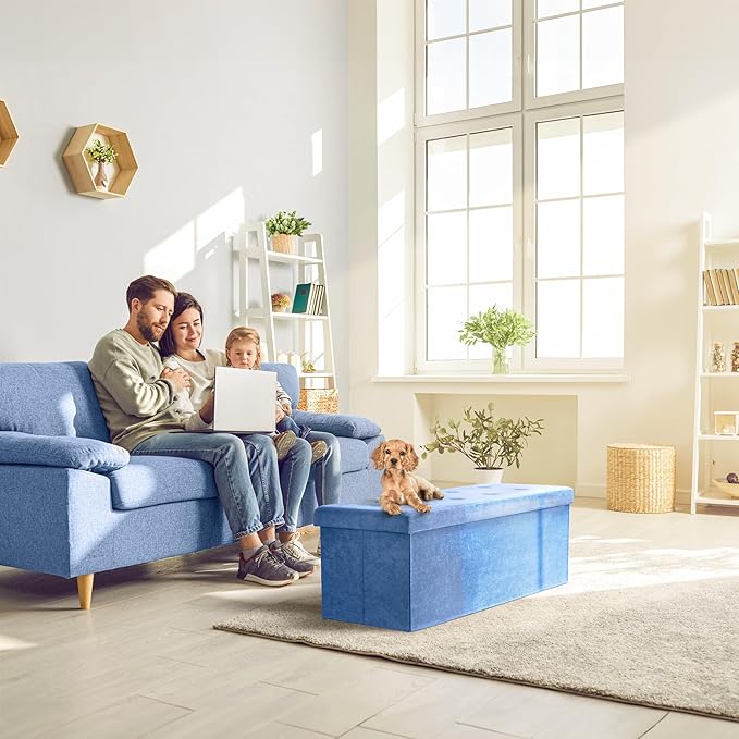 Sorbus Storage Ottoman Bench – Collapsible/Folding Bench Chest with Cover – Perfect Toy and Shoe Chest, Hope Chest, Pouffe Ottoman, Seat, Foot Rest, – Contemporary Faux Suede (Teal)-Ruum Studio Home