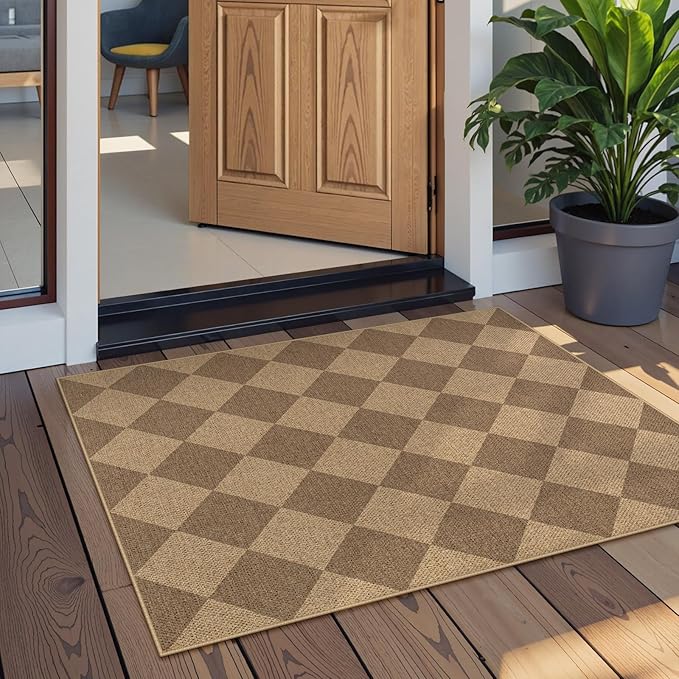 Lahome Checkered Easy Jute Rug, 2x3 Entryway Rug Indoor Outdoor Front Door Mat, Farmhouse Neutral Non Slip Non Shedding Washable Kitchen Mats for Floor Foyer-Ruum Studio Home