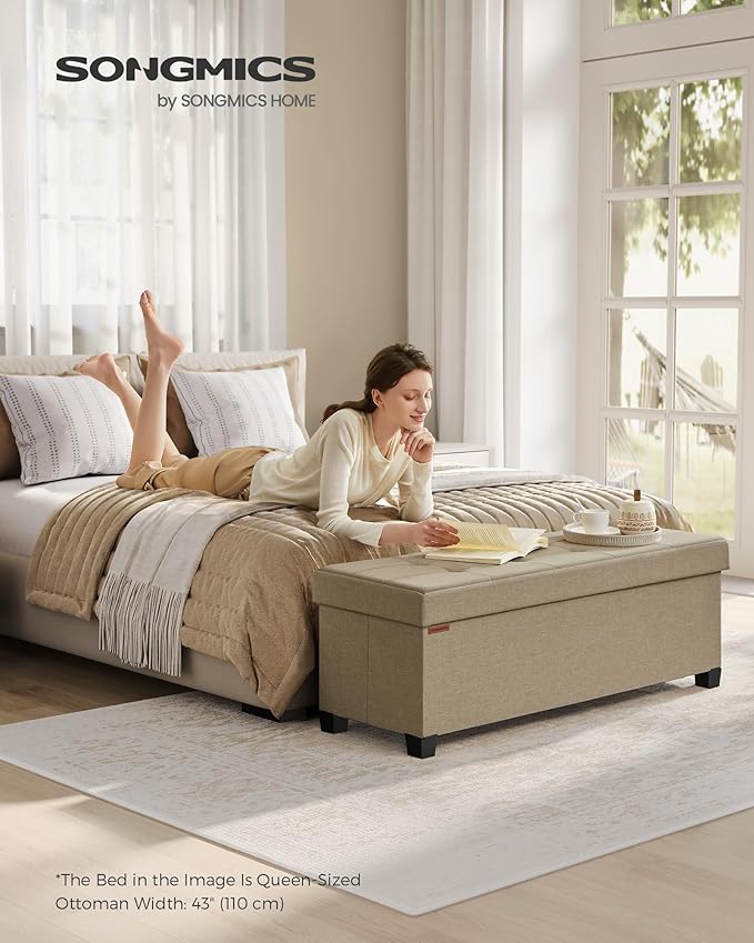SONGMICS Storage Ottoman Bench, Foldable Foot Rest with Legs, 15 x 43 x 15.7 Inches, End of Bed Bench, Storage Chest, Load up to 660 lb, for Living Room, Bedroom, Entryway, Camel Brown ULSF018K01-Ruum Studio Home