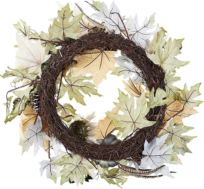Admired By Nature 24 Inch Artificial Pumpkin Sunflower Fall Wreath Wall Door Farmhouse Decor For Home Office Thanksgiving Harvest Wreaths For Front Door Cemetery Wreaths Indoor Outdoor, Rustic White-Ruum Studio Home