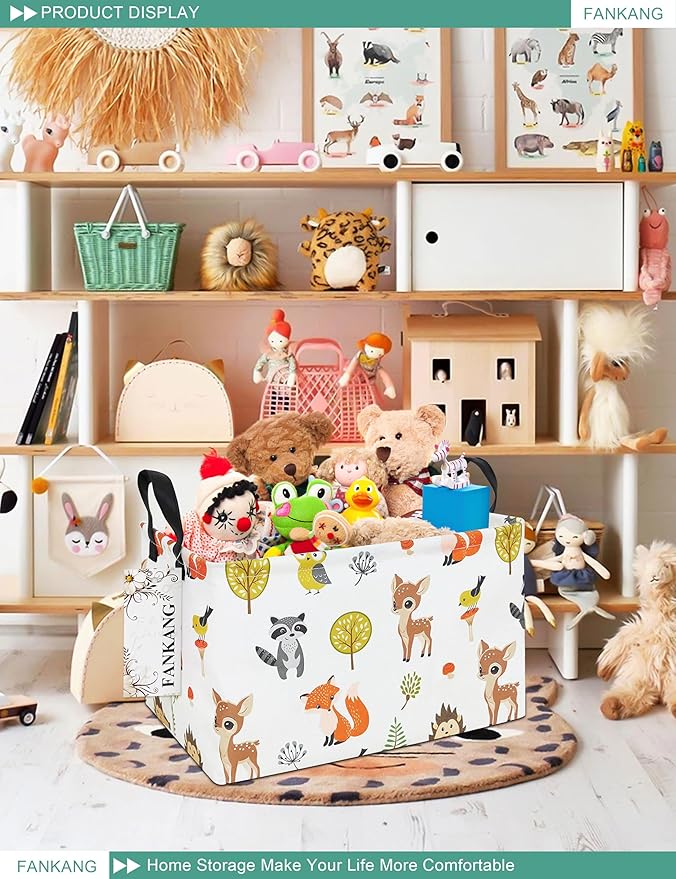 FANKANG Storage Bins, Nursery Hamper Canvas Laundry Basket Foldable with Waterproof PE Coating Large Storage Baskets for Kids Boys and Girls, Office, Bedroom, Clothes,Toys(Rec-deer）-Ruum Studio Home