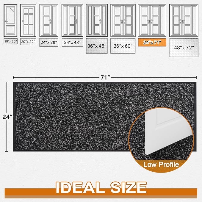 Mibao Front Door Mat, Dirt Trapper Welcome Mat for Outdoor Indoor, Non-Slip Waterproof Doormat, Durable Machine Washable Low Profile Entry Rug for Back Door Outside Patio Porch, 72" x 24", Black-Ruum Studio Home