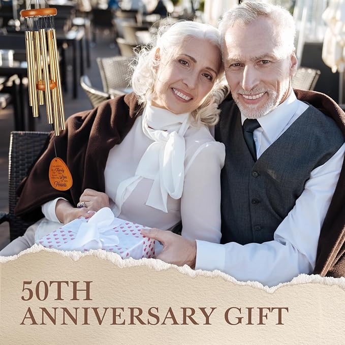 50th Wedding Anniversary Wind Chime, Happy 50th Anniversary Romantic Gifts for Couple, Parents, Wife, Husband, Friends, Golden Anniversarys Keepsake Gifts Ideas-Ruum Studio Home