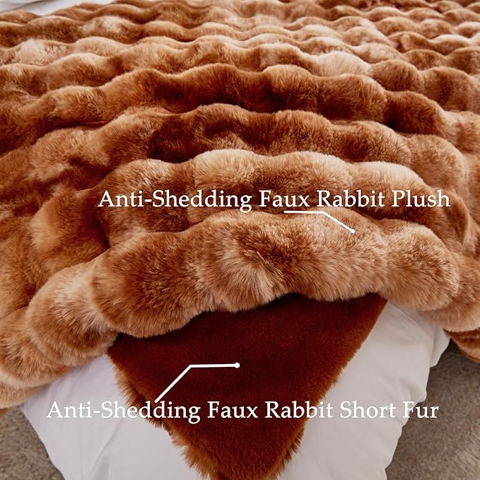 BENVWE Faux Fur Throw Blanket for Couch Bed - Fluffy Soft Thick Bubble Blanket for Living Room Home Decor - Fathers Day Birthday Gifts for Women Men, Tie-dye Caramel, 60" x 80"-Ruum Studio Home