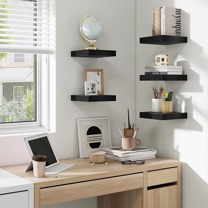 fuqing Floating Shelves for Wall, Bathroom Shelf Wall Mounted for Storage, Shelves with Invisible Bracket for Bedroom, Kitchen, Living Room, Farmhouse Small Book Shelf, 6.5 Inch Set of 3, Black-Ruum Studio Home