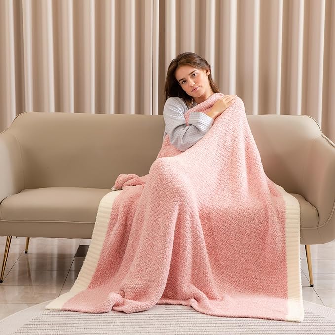 Snuggle Sac Pink Throw Blankets for Couch, Reversible Super Soft Warm Microfiber Blankets Cozy Knit Fuzzy Plush Lightweight Fluffy Throws for Sofa, Bed, Living Room, Heather Pink, 50 x 60 inches-Ruum Studio Home