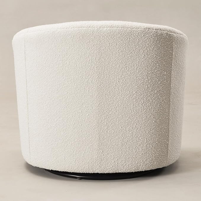 KINWELL Sherpa Swivel Barrel Chair & Round Ball Pillow Set - 34" Wide Modern Boucle Accent Chair with 9” Matching Nordic Decorative Throw Pillow for Living Room and Bedroom(Cream)-Ruum Studio Home