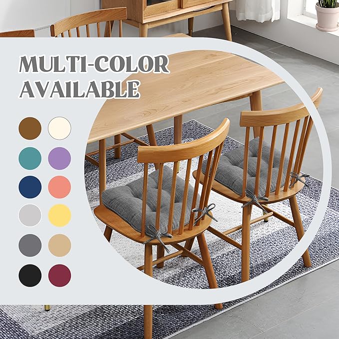 puredown® Chair Cushions for Dining Chairs, Tufted Memory Foam Chair Pads with Non-Slip Backing, Kitchen Seat Cushions with Ties, Washable Seat Pad Set of 4, 15.5" x 15.5" x 4", Dark Grey-Ruum Studio Home