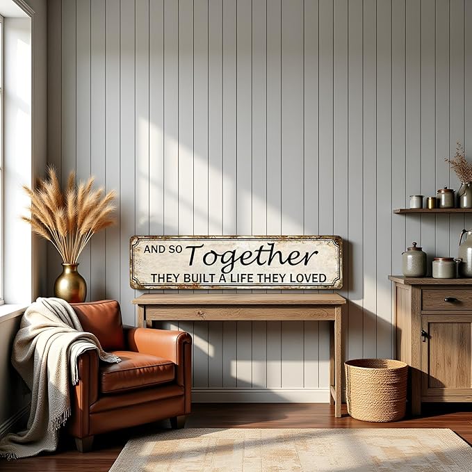 And So Together They Built A Life They Loved Tin Sign Farmhouse Wall Decor Rustic Home Decor Farm House Decorations For Home 4x16 Inch-Ruum Studio Home