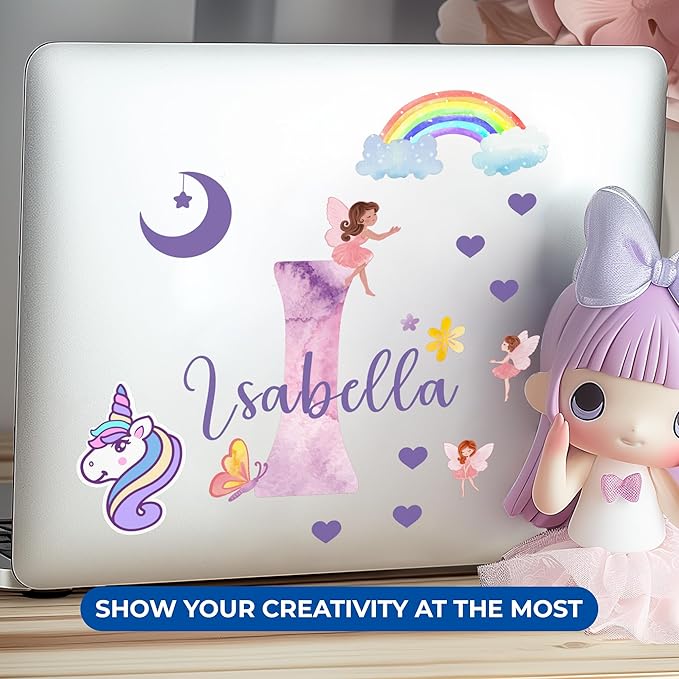 CRYPTONITE Custom Stickers Name & Initial for Fairy Decor I Fairy Pink Room Decor for Girl Bedroom Decor I Personalized Fairy Wall Decals for Little Girl Room Decor I Multiple Size Options (D. Fairy)-Ruum Studio Home