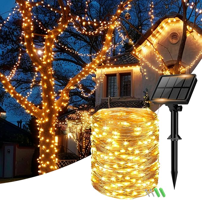 1 Pack Solar Fairy Lights for Outside Waterproof, 49FT/15M 150LED Solar String Lights Outdoor 8 Modes Solar Twinkle Lights for Garden Yard Christmas Tree Wedding Party Decor, Warm White-Ruum Studio Home